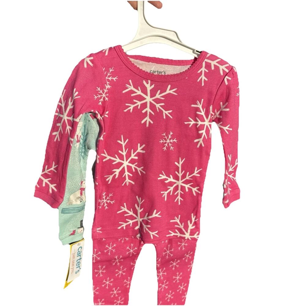CARTER'S GIRLS PAJAMA SET COMBO 4 PCS 2 TOPS 2 PANTS CHRISTMAS PINK SIZE 12MO
